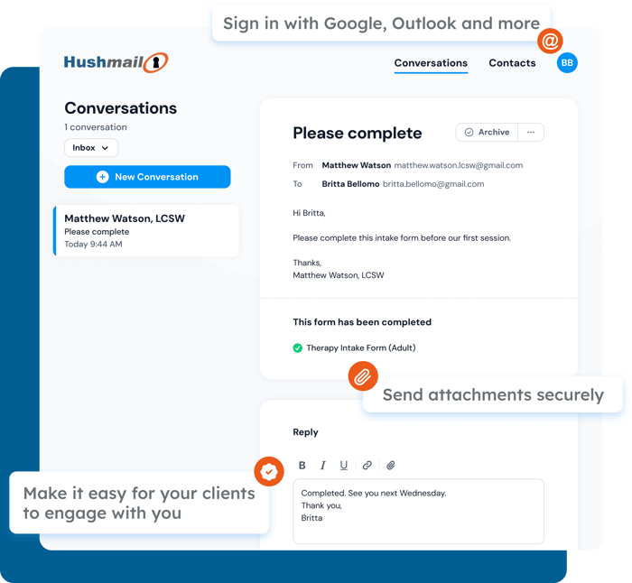 Clients get invited to a secure place to continue the conversation