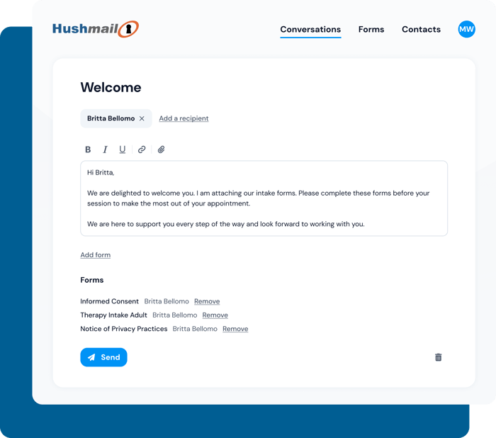 Share important intake paperwork for e-signing in a click